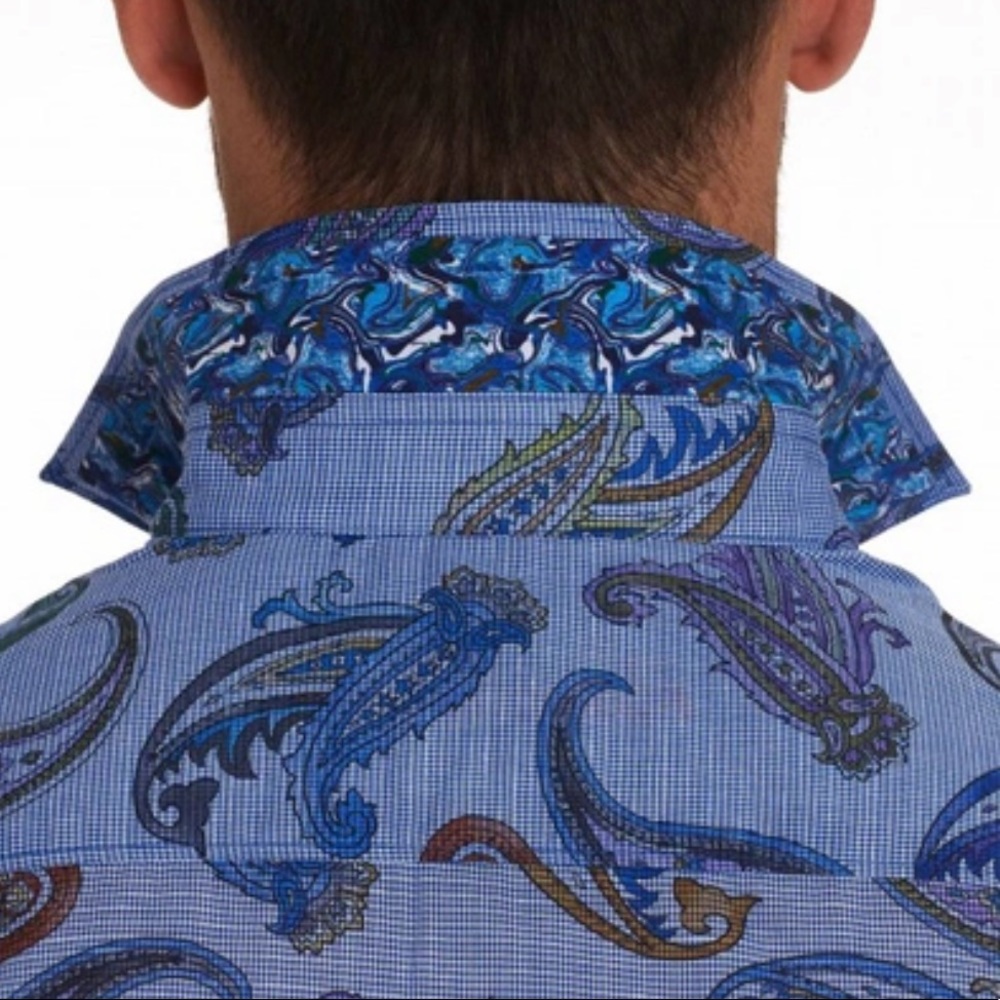 ROBERT GRAHAM ‘NOTRE DAME’ PAISLEY PRINT SHORT-SLEEVE CLASSIC FIT SHIRT - INDIGO - Picture 4 of 15